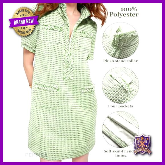 Tweed Shift Dress Elegant Mini Formal Work Cocktail Party Chic - Picture 5 of 7